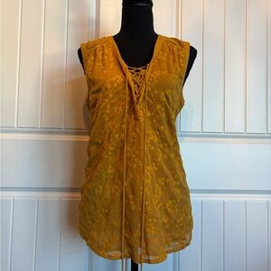 Maeve Mustard Lace-Up Embroidered Blouse